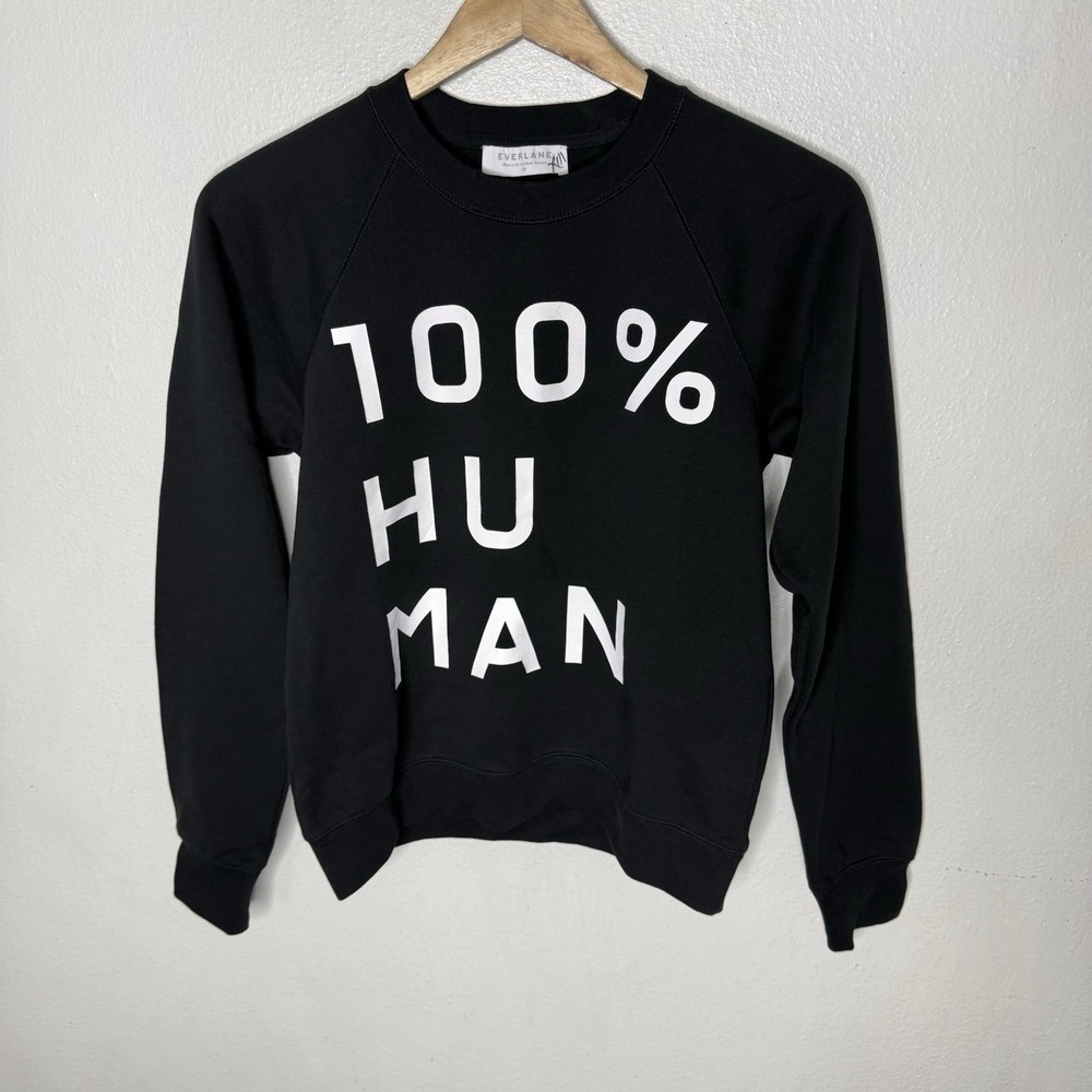 Everlane 100% Human Black White Crewneck Sweatshirt Minimalist Casual Women's XS